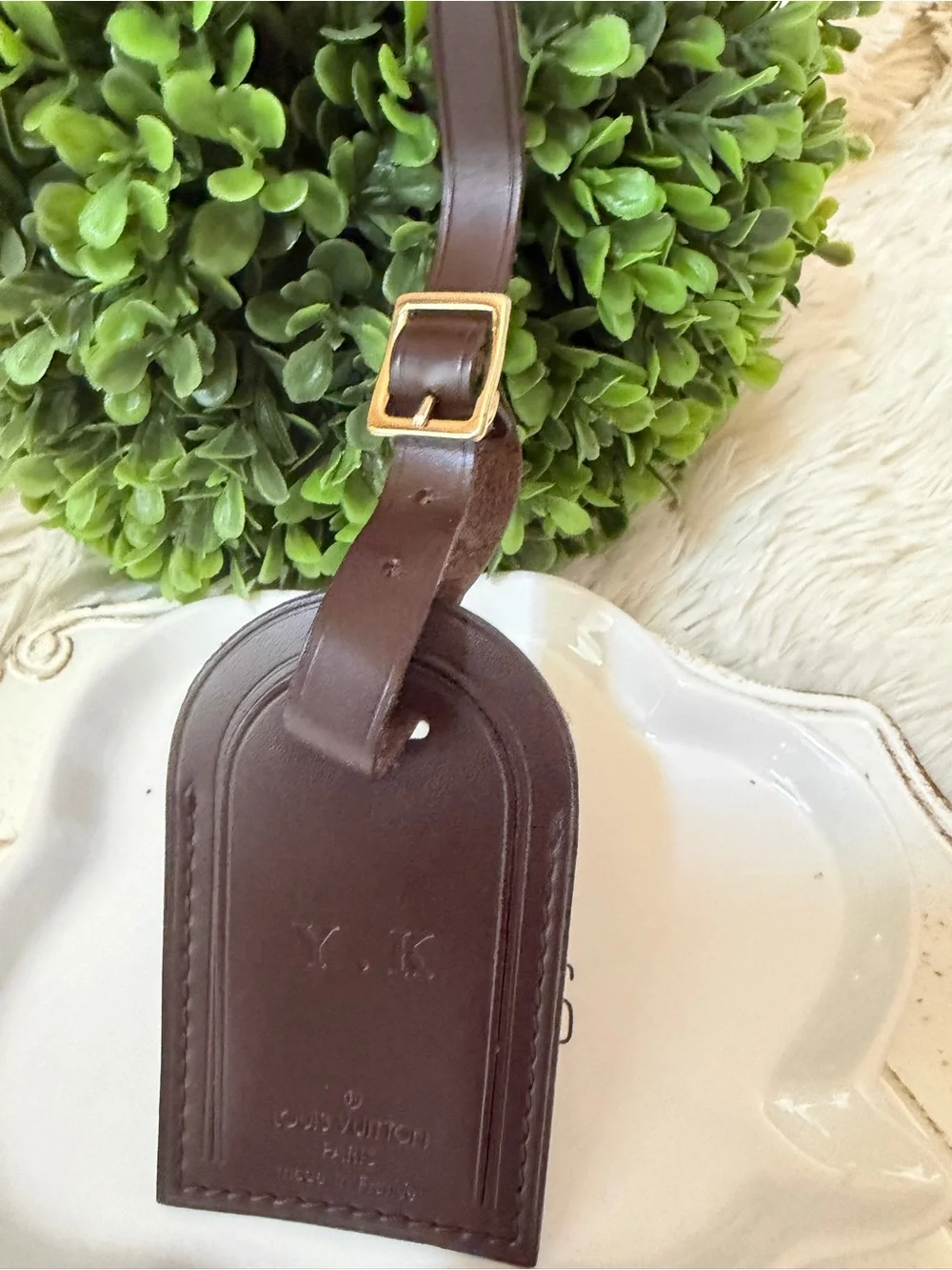 Louis Vuitton Brown Leather Luggage Tag - Men's Travel Accessory